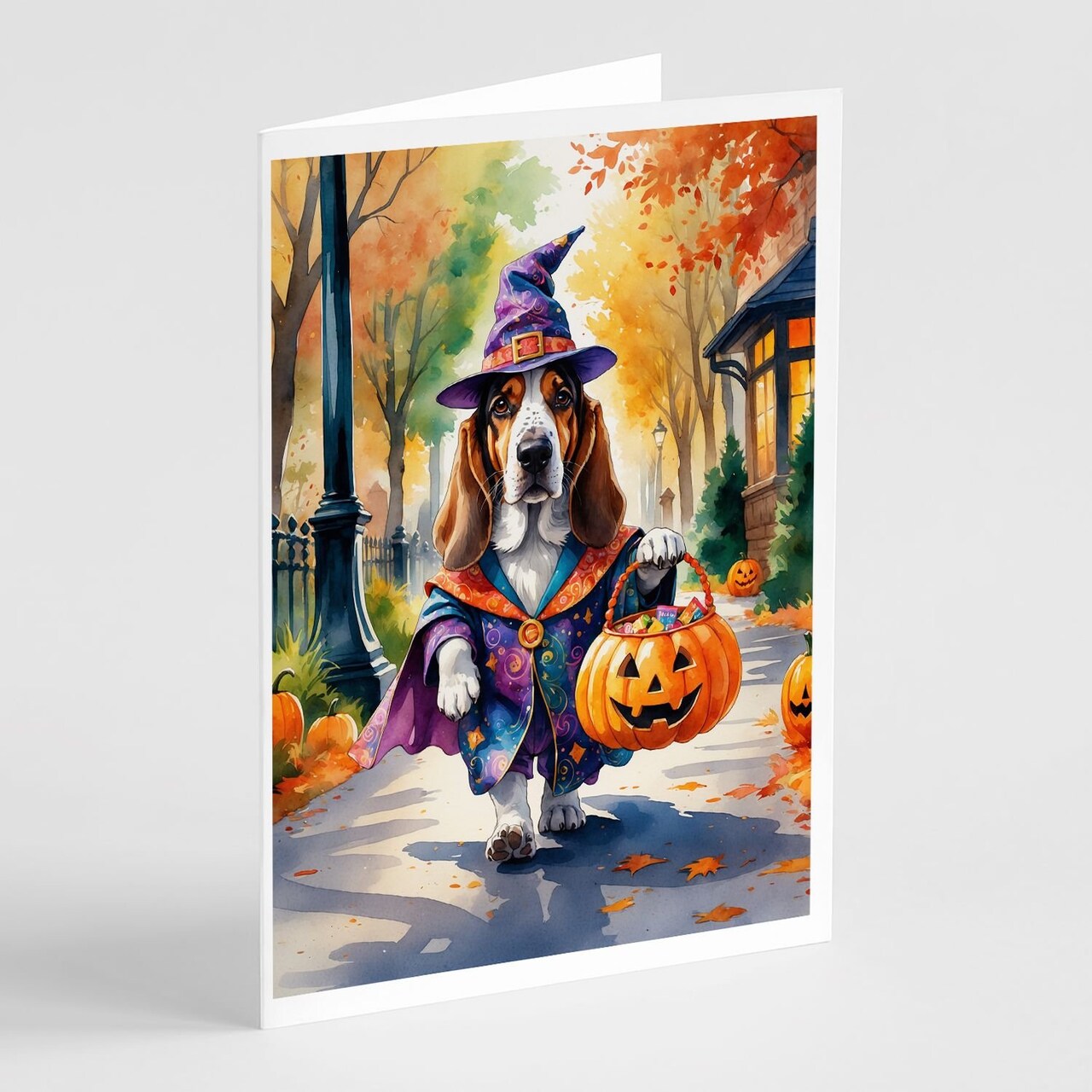 Edge Collections - 5" x 7" - Multicolor - Basset Hound Halloween Greeting Cards - 8 Pieces